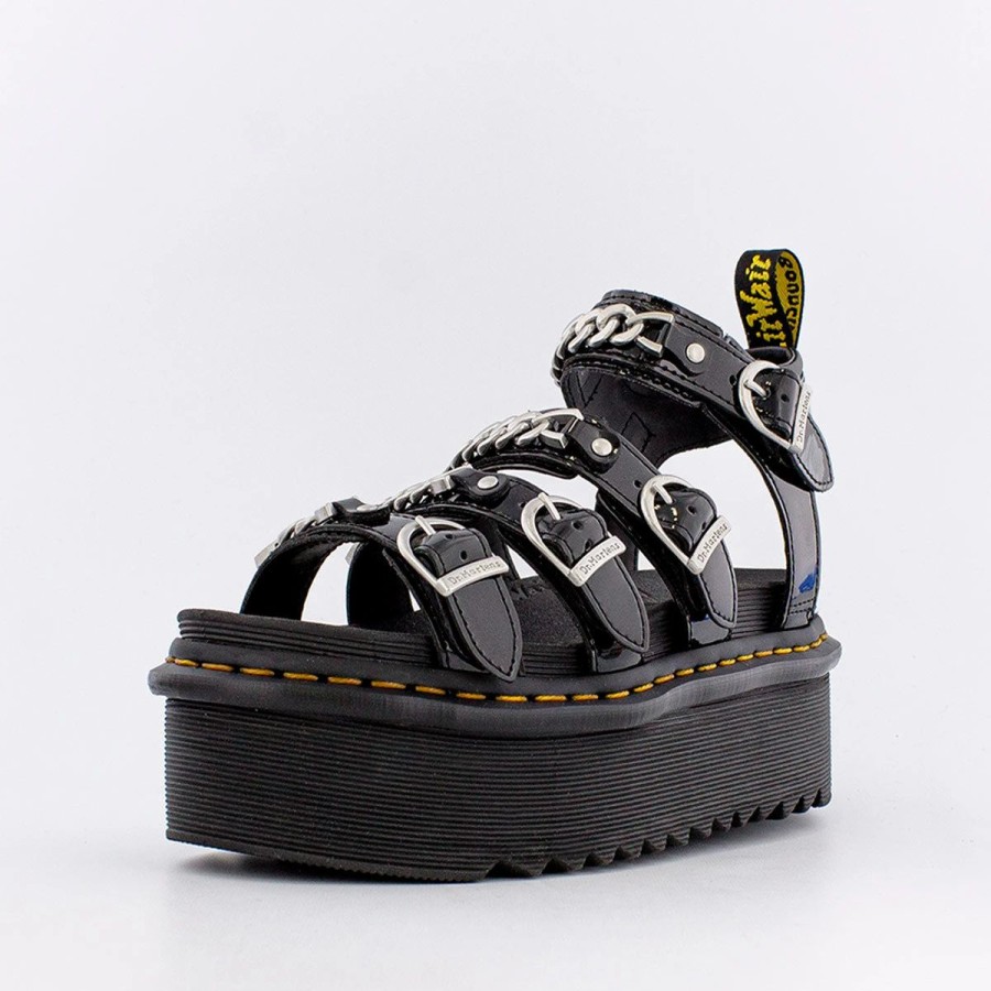 Slides & Sandals | * Dr. Martens Blaire Ii Chain Patent Leather Platform Strap Sandles (W) Black Patent Lamper
